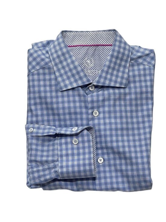 Bugatchi Other - Bugatchi Mens Blue Check Long Sleeve Button-Up Shirt 100% Cotton Size L